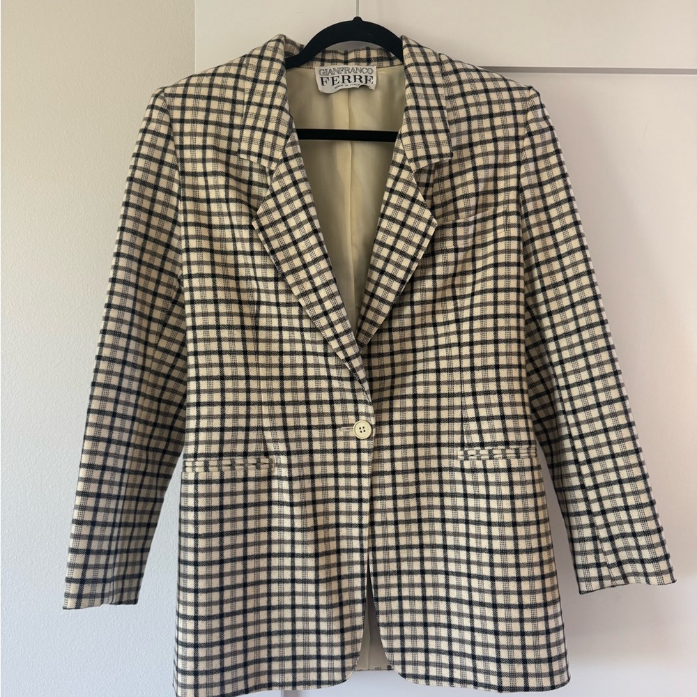 VINTAGE GIANFRANCO FERRE Ivory with Black Checkered Blazer